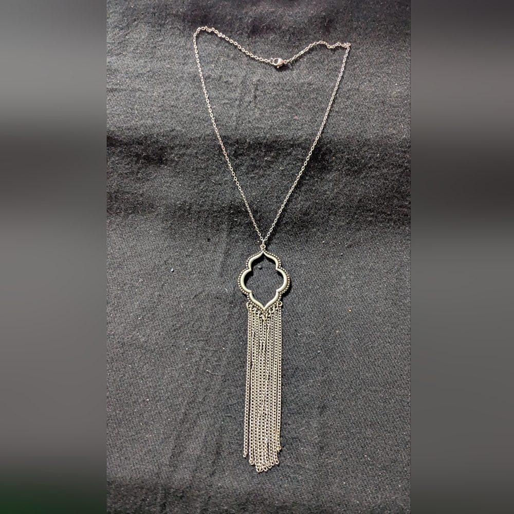 Silver Tone Chain Tassel Statement Pendant Necklace